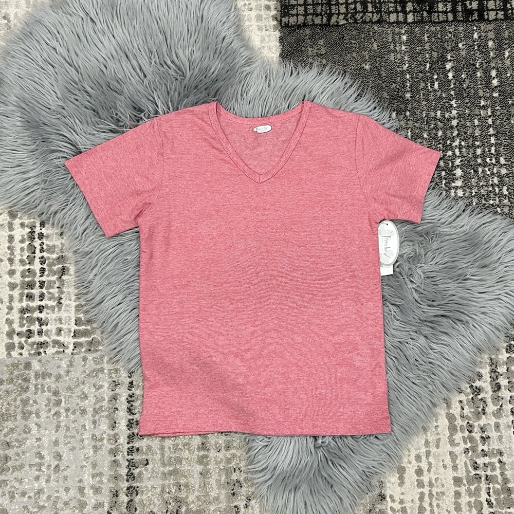 Frenchie Youth Heathered Red V Neck Short Sleeve T-Shirt Youth Size 7 NWT‎